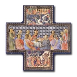 Biblegifts Last Supper Cross Shaped Gold/Silver Metallic Picture Hanging Icon Style 6" x 6" Jesus & Disciples