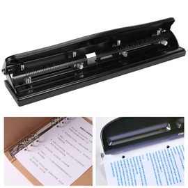 Desktop Hole Punch, Adjustable 4 Hole Paper Punch Puncher, 10 Sheet Capacity, 7mm Hole Diameter, Paper Punching Machines for Home Office, Black