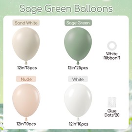 60pcs Sage Green Balloons 12inch with Sage Green Nude Sand White Balloons for Neutral Bridal Baby Shower Wedding Birthday Engagement Party Decorations