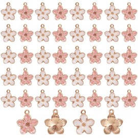 Cynailli 40 Pcs Cherry Blossom Flower Charms for Jewelry Making, Gold Plated Enamel Flower Charms, Cute Flowers Pendants for Bracelets Necklaces Earrings Purse Keychains DIY Crafts（Pink White）