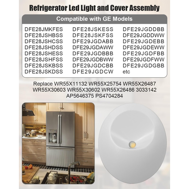 WR55X11132 WR55X25754 Refrigerator Led Light and Cover Assembly Compatible with