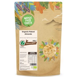 Wholefood Earth Organic Flaked Almonds – 125g | GMO Free | Vegan | High Fibre | Source of Protein | Certified Organic (Packaging May Vary)