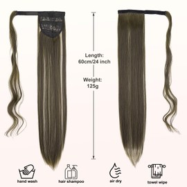 Dcbaboo Ponytail Extension, Ponytail Hairpiece, Braid Extensions, Straight, Long, 60 cm, Wrapped Ponytail Hair Extension, Clip-In Synthetic Braid Hair Extension, Straight, Ash Blonde & Dirty Blonde