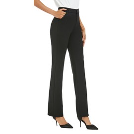 iChosy Women's Stretchy Straight Leg Dress Work Pants Business Office Casual Slacks with Pockets Black 8 Short