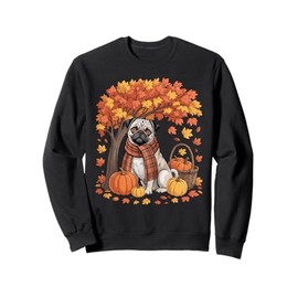 Pug Fall Scarf Pumpkin Autumn Leaves Thanksgiving Sweatshirt