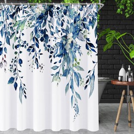 YiarTaan Shower Curtain Blue Eucalyptus Shower Curtains for Bathroom, Watercolor Leaf Shower Curtain Sets Waterproof Plant Shower Curtain Leaves Fabric Cloth Bathroom Curtains 72x72 inch with Hooks