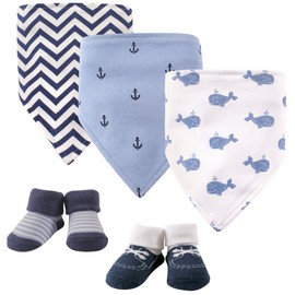 Hudson Baby Unisex Baby Cotton Bib and Sock Set, Whale, One Size