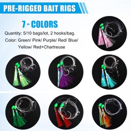 FUSIGO Fishing Bait Rig Saltwater Flounder Rigs with Mono Leader Swivel Fish Skin for Flounder Sea Bass Halibut Black Pompano 10packs