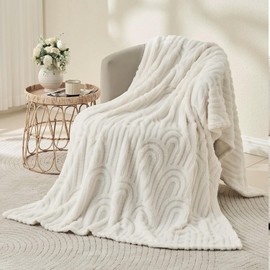 Wajade Fleece Throw Blanket, Fluffy Faux Fur Blanket for Bed Sofa Couch, Soft Warm Thick Blanket,White 127x178