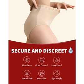 REELINDRY Washable Incontinence Underwear for Women, 2 oz High Rise Leak Proof Absorbent Briefs for Postpartum Bladder Leakage 1 Pack (Beige, L)
