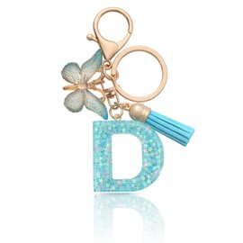 MORSUNBELA Keychain Key chains Letter Blue Key Chain Butterfly Keychains D Letter Keychain for Birthday Mother's Day Party Gifts