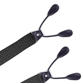 KLONKEE Men's Braces Extra Strong Wide 3.5 cm with Very Strong 6 Buttons Adjustable and Elastic Long Braces for Men and Women, Y Style, Black White Dot