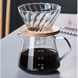 Cafetera de Vertido - Jarra de Vidrio de 20 OZ 600ML Servidor de Café con GoteroFiltro de Café de Vidrio, Set de Cafetera de Goteo para el Hogar u... 
