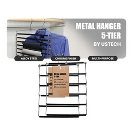 USTECH Arm Pants Hanger-5 Tier, Multi Tier Swing Hanger with Foam Padding & Removable Arm, Storage Organizer, Pack of 1