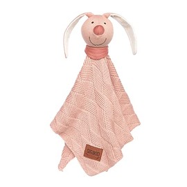 SIGIKID 39604 Knitted Cuddly Blanket Rabbit Knitted Love Cuddly Soft Cotton Knit Sleeping Aid and Comforter for Babies and Children from 0-36 Months, Pink, 40 x 40 x 7 cm
