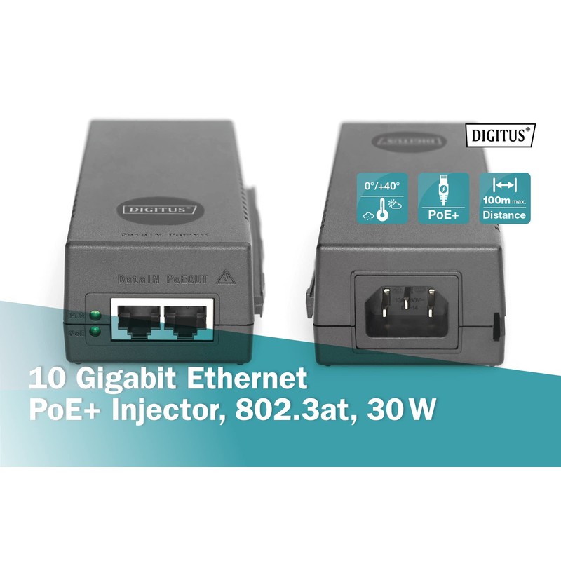 DIGITUS Ethernet PoE+ Injector - 10 Gigabit - 30 W