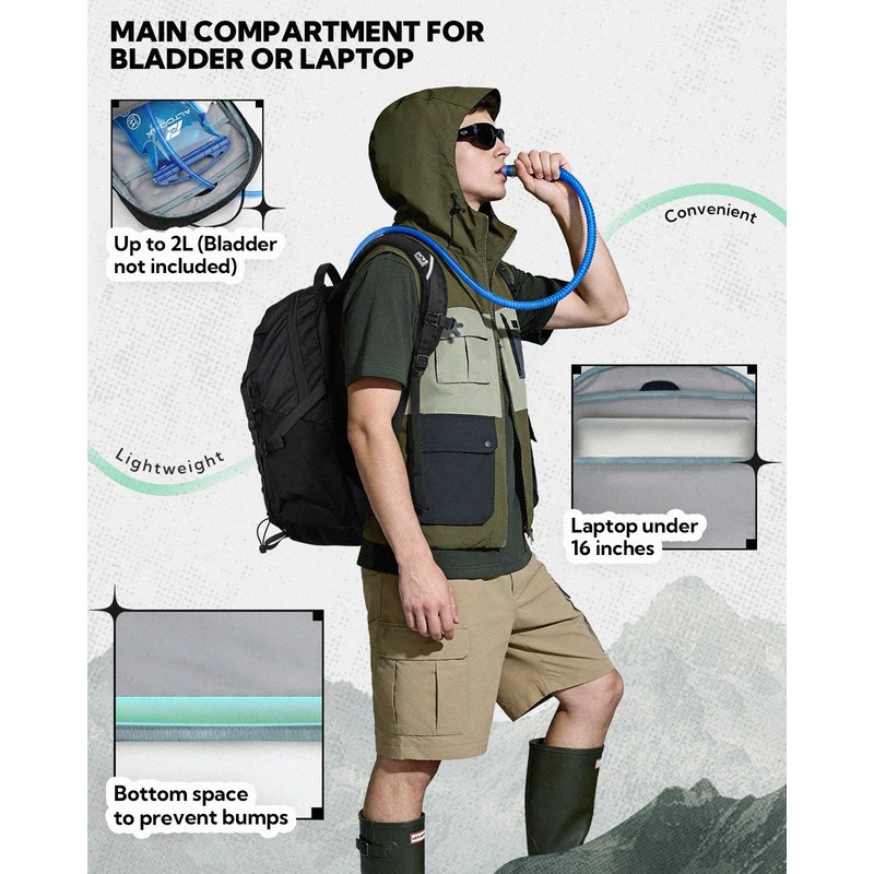WATERFLY 20L Small Hiking Backpack for Women Men, Lightweight Breathable