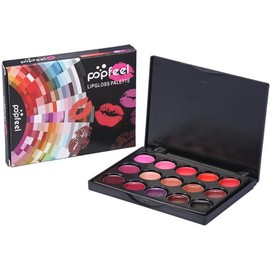 Paleta de brillo de labios 15 colores, kit de maquillaje cosmético con brillos labiales de larga duración, paleta de labiales con aromas, brillo labial multifuncional, acabado brillante y sedoso, pigmentación intensa, fórmula ligera y no pegajosa, i