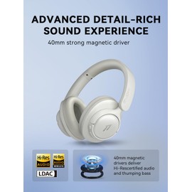 1MORE HQ31 Over-Ear Bluetooth Headphones, Hybrid Active Noise Cancelling Headset, Hi-Res Audio, On-Ear Earbuds, Wired Mode Available, Multipoint Connection, 90 Hours Playtime (White)