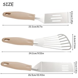 3 Pcs Metal Spatula for Cooking, Pancake Spatula Professional Fish Turner Frying Spatula Holder Small Serving Spatula for Fish Egg Meat Dumpling Frying, Khaki