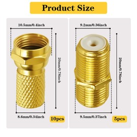 5 Pairs Gold-Plated F-Connector Set - 8 x 7 mm F-Connector & 5 x SAT Adapter Connector F-Female to Coaxial Male Connector Extend Coaxial Cable, Wide Nut with Rubber Seal for Satellite Cable BK Systems