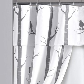 Lush Decor Bird On The Tree Double Swag Shower Curtain with Peva Lining & Rings, Gray, 16 Pieces
