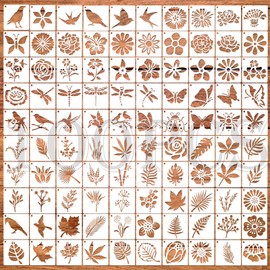 OOTSR Stencils Set, 5 x 5 cm, Flower Leaves, Bird Drawing Painting Stencils, DIY Stencils, Reusable Plastic Stencils Templates for Wood, Floor, Scrapbooking Craft Decoration