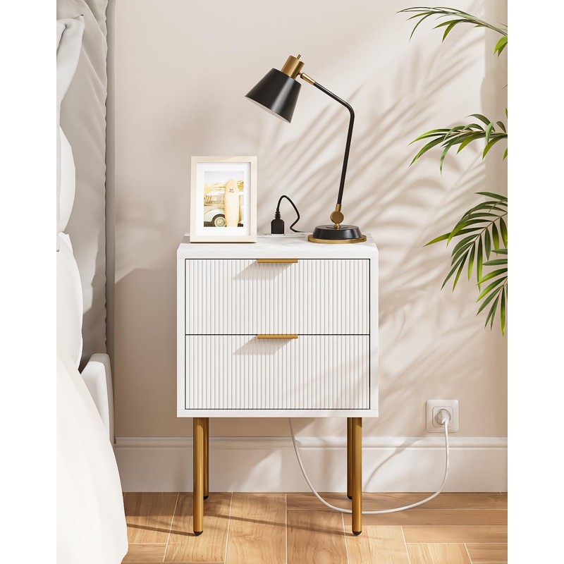 AEPOALUA Nightstand,Small Bedside Table with Gold Frame,Morden Night Stand with