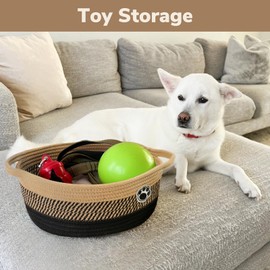 Dog Toy Basket, Dog Storage Bin, Baby Basket for Gifting, Wicker Storage Basket for Dog, Cute Basket with Handles, Small Woven Basket for Nursery, 30 x 20 x 13 cm, Black-Brown