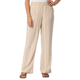 Briggs Women's Linen Rayon Blend Palazzo Pull On Pants (US, Alpha, Large, Regular, Regular, Tan Stripe)
