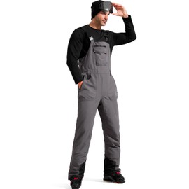 FREE SOLDIER Mens Snow Bibs Ski Pants Softshell Waterproof Insulated Warm Snow Pants Windproof Ski Bib Overalls(Gray Medium/32)