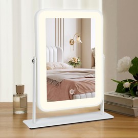 Leadzones Rechargeable LED Vanity Mirror with Lights,11"×9" Small Desk Makeup Mirror with Lights,Smart Touch with 3-Color Lighting,Dimmable,for Birthday Gifts for Women,Home Dorm Decor
