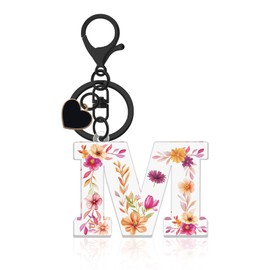 Initial Letter Keychains Gifts for Women Keychains Gifts A-Z Alphabet Initial Letter with Cute Heart Love Pendant Acrylic Letter Initials Charms for Car Key Purse Handbags Backpack Accessory(M)