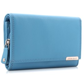 ekavale Women's Leather Wallet with RFID Protection 25 Compartments Women's Purse Long, sky blue, Classic