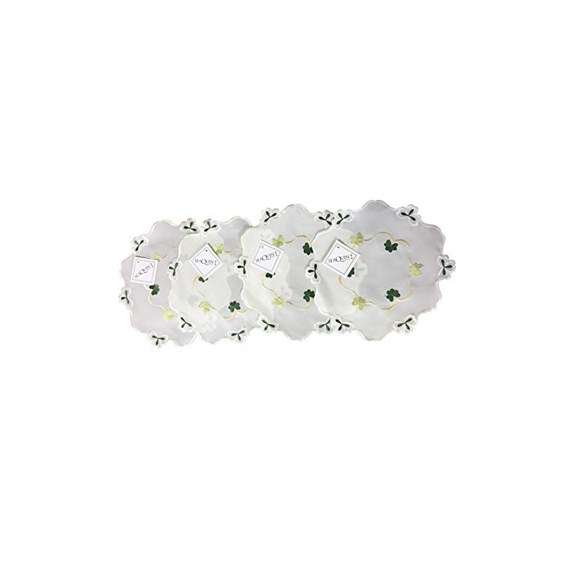 Embroidered Shamrock Doilies Pack of 4 Scallop Edge Leaf Design