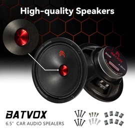 GRTSKY MX65P1 Loudspeaker 6.5 Inch Midrange 200 Watts 4 Ohms Red Dust Cap, Premium Quality Audio Door Speakers for Car or Truck Stereo Sound System, Black (2 Speakers)