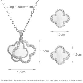 XIWCAFC Four-Leaf Clover Jewelry Set for Women 18K Gold Plated Stainless Steel White Black Four-Leaf Clover Pendant Necklace Stud Earrings Jewellery Set with Cubic Zirconia (White-2)