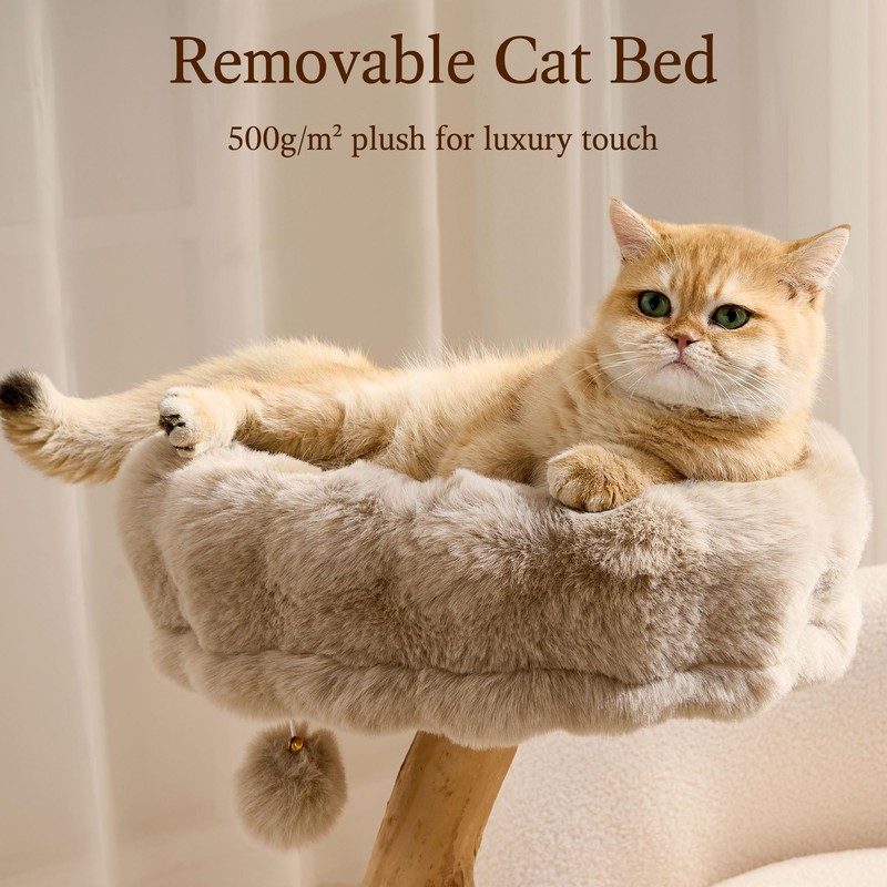 HITTITE Natural Solid Wood Cat Tree Tower with Scratching Post,