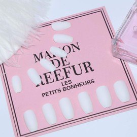 Inilbran Square Coffin Print On Nails Matt White Glue On Nails Coffin Fake Nails French Ballerina Stick On Nails White Fingernails Solid Colour Full Cover Acrylic Nails 24 Pieces