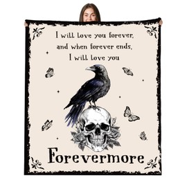 Hillsuren Gothic Couples Blanket Anniversary Gothic Crow Ravens Flannel Blanket 50 x 60 Inch Valentine's Day Couples Gifts for Women Men for Wife, Husband