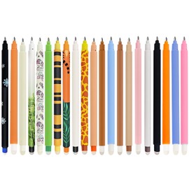 Set of 10 Erasable Gel Pens with Heat Sensitive Ink, Kawaii Various Animal Motifs, Multicoloured Temperature Sensitive, 0.7 mm Tip, Random Style