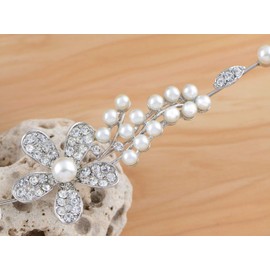 Alilang Silvery Tone Faux Pearls Clear Rhinestones Floral Hair Vine Bridal Wedding Accessory