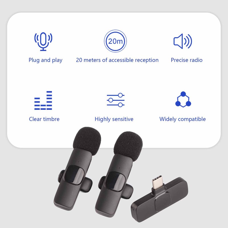 Wireless Lavalier Microphone Mini Plug and Play Live Stream Recording