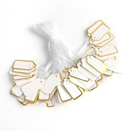 500 pcs Jewelry Price Tags with String Attached, Paper Price Labels, Display Clothing Tags Display Label, Marking Tags with Elastic String (Gold)