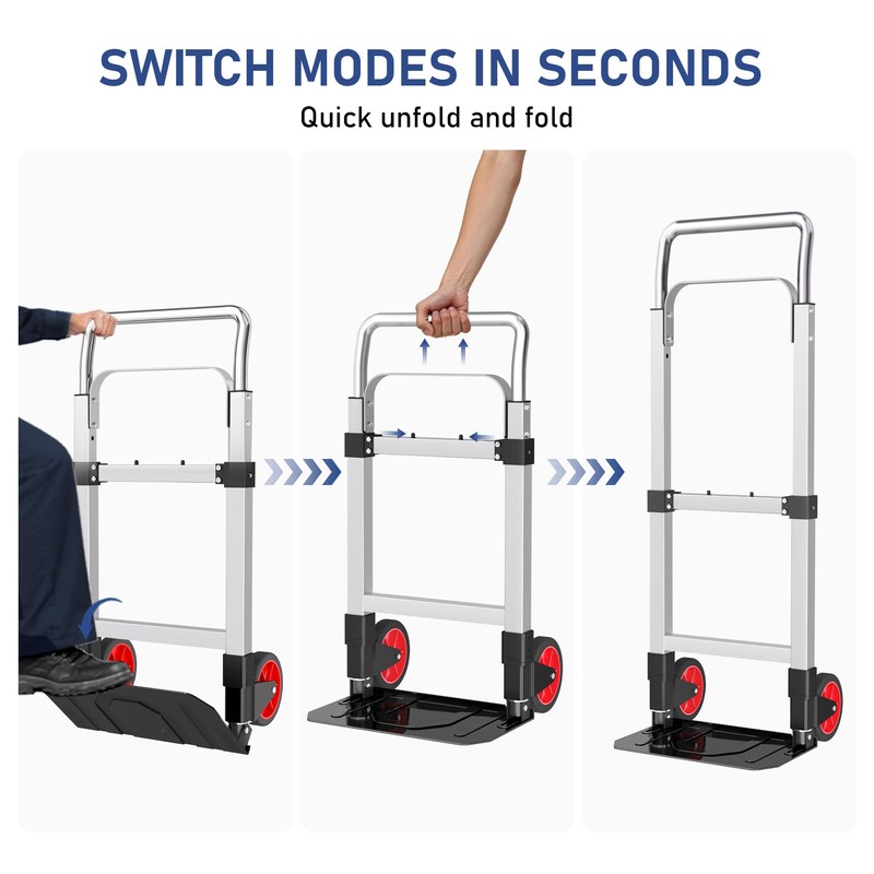 Folding Hand Truck, Dolly Cart with Wheels Foldable, 220LBS Hand