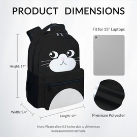 UNIKITTY Kids Backpack for Girls Boys, Cat Backpack for Cat Lovers, 17 Inch School Backpack for Kids, Black Cute Cat Bookbag with Adjustable Straps