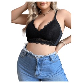COZYEASE Women's Plus Size Lace Bralettes Trendy Bralette Bra Comfort Sport Bra Black 2XL