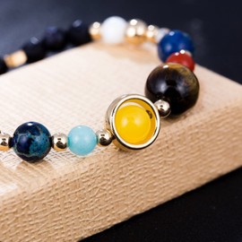 JOYA GIFT "Guardian Bracelet Beaded Gemstone Solar System The Nine Planets Stone Bracelet for Women Men (2 PCS)