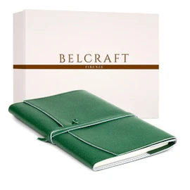Portofino Refillable Leather Bound Journal, Made in Italy, Writing Notebook, Memory Book, Travel Diary & Notepad, Gift Idea for Man & Woman, Including Gift Box (12x17 cm) Green