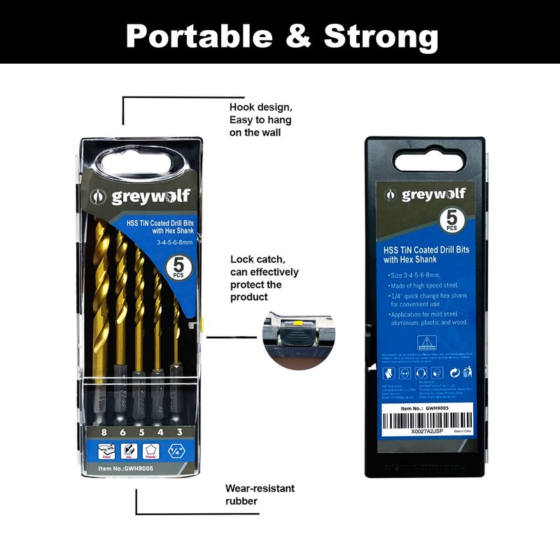 greywolf HSS Titanium Twist Drill Set with 1/4” Hex Shank